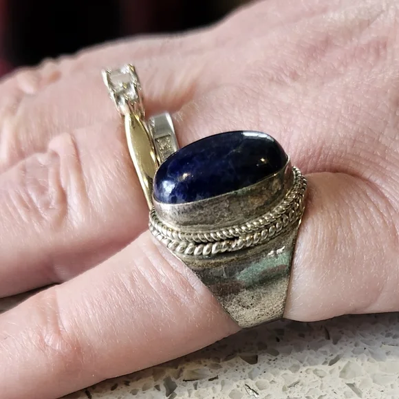 Vintage Sterling Silver Blue Semi Precious Stone Ring - Womens Size 6 - Picture 2 of 6